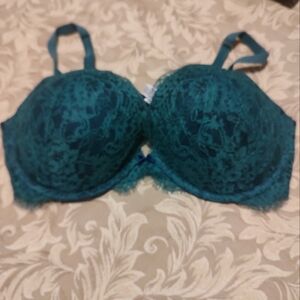 💋 Vintage VS Dream Angels Emerald Green & Midnight Blue Lace & Velvet Bra - 38D